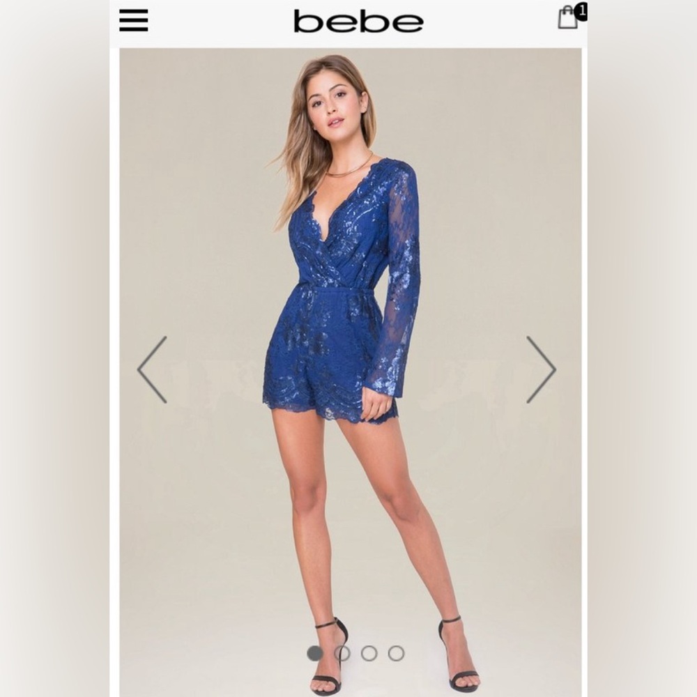 BEBE blue lace and sequine romper/playsuit